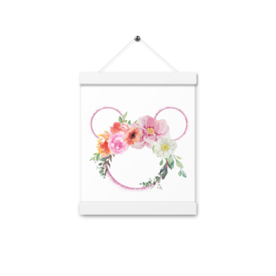 Boho Chic Floral Mouse Head Poster with hangers 8" x 10" Wall Art