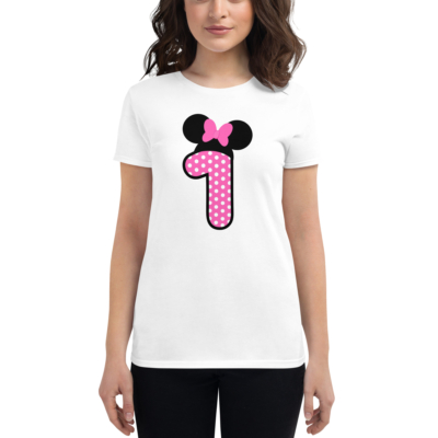 1st Birthday Minnie Mouse Pink Polkadots Women's short sleeve fitted t-shirt