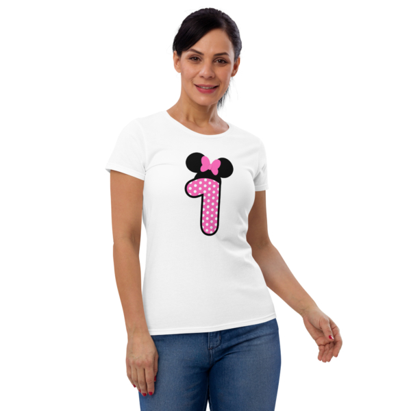 1st Birthday Minnie Mouse Pink Polkadots Women's short sleeve fitted t-shirt